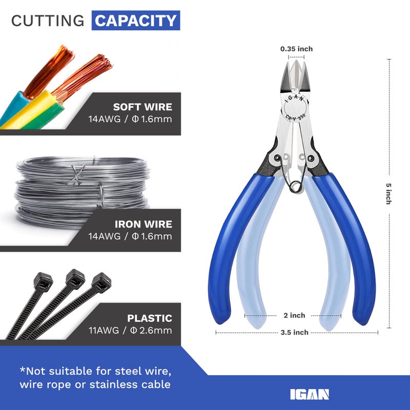IGAN-330 Flush Cutters, Precision Wire Cutter, Flush Pliers, Wire Snips, Electrical Cutters, Sprue, Side & Small Wire Nippers, Diagonal Cut Snips, Ideal for Electronics & Precision Cutting Needs - Image 2